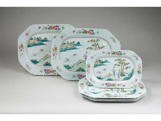 A set of six Chinese Export famille rose platters 18th Century