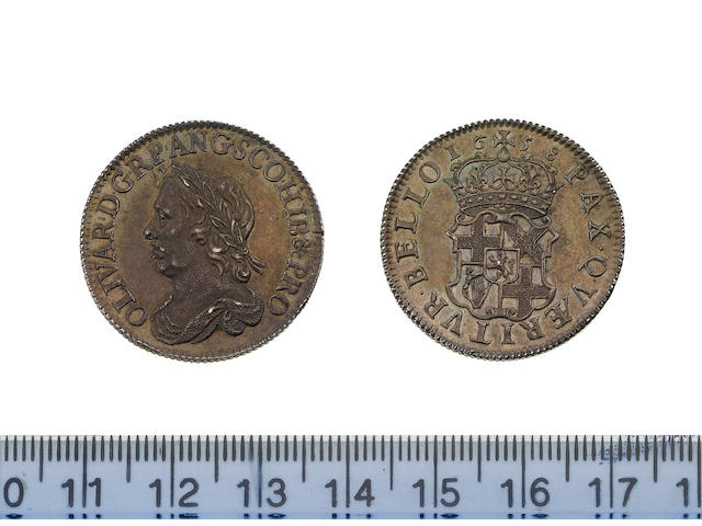 Oliver Cromwell, Shilling, 1658, 6.0g, laureate and draped bust left,