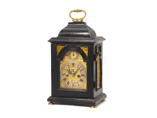 A good first half of the 18th century ebonised quarter repeating bracket clock of extremely small size J Purden, London