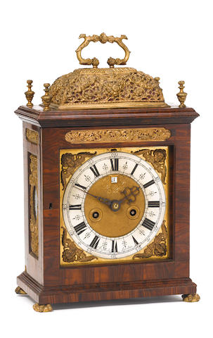 A very rare late 17th century kingwood veneered quarter repeating basket-topped bracket clock James Michel, London