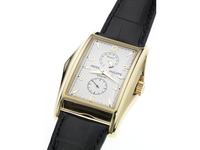 Patek Philippe. A fine and rare 18ct gold limited edition rectangular wristwatch with 10-day power reserve and Extract from ArchivesRef.5100, Case No.4111120, Movement No.3203752, Made in 2000, Sold February 28th 2001