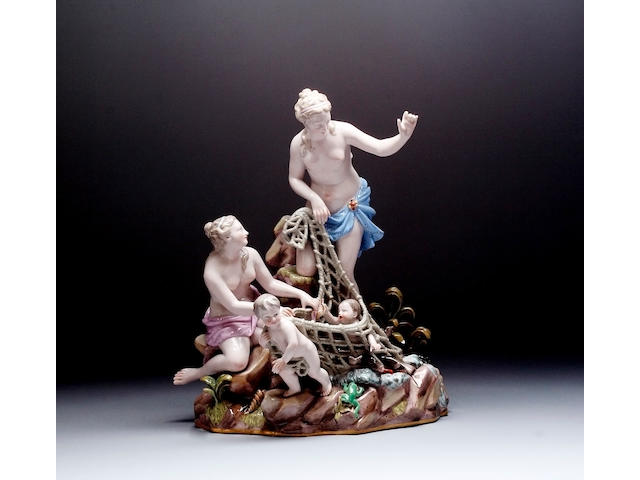 A large Meissen group titled The Capture of the Tritons
