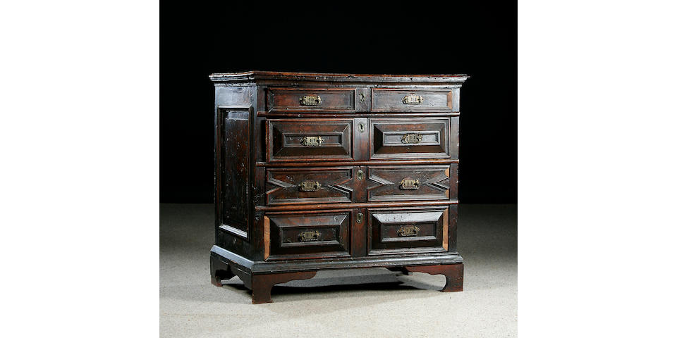 A rare 17th Century yew geometric chest of drawers