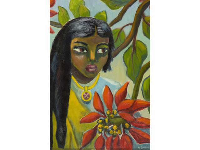 (n/a) Maria Magdalena ("Maggie") Laubser (South African, 1886-1973) Indian girl with poinsettias