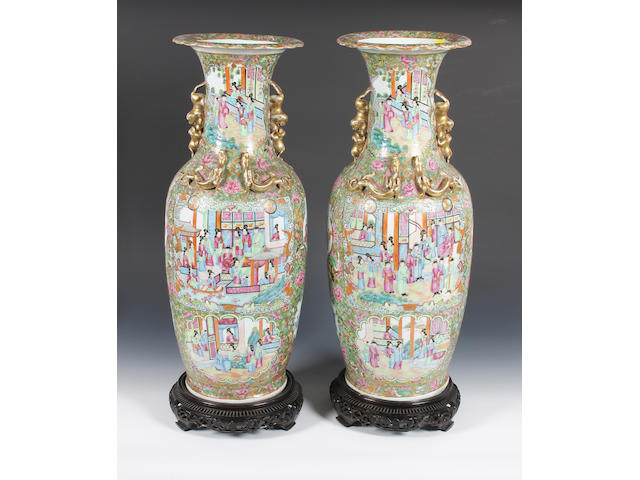 A large pair Canton famille rose vases Circa 1900.