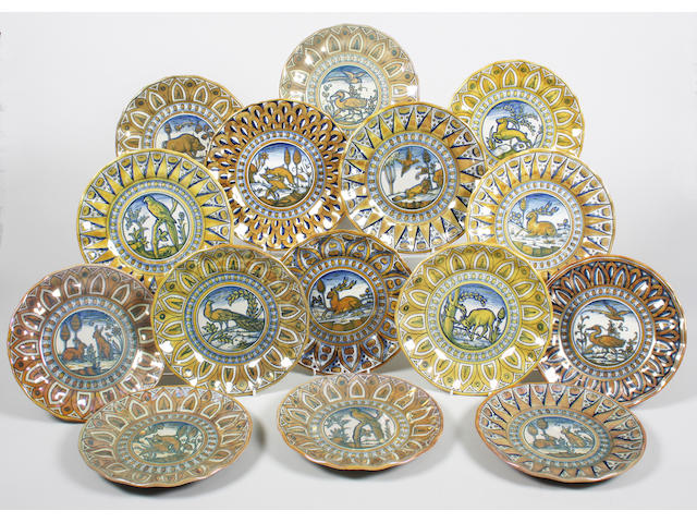 A set of fifteen Cantagalli 'Aesops Fables' plates, Early 20th Century