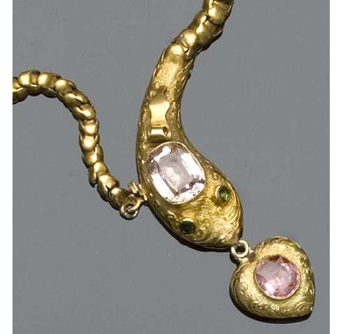 A 19th century gem set serpent necklace