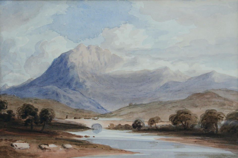 Circle of John Varley, O.W.S. (British, 1778-1842) Estuary scene with mountains, possibly North Wales, and another, a mountain landscape, (2),