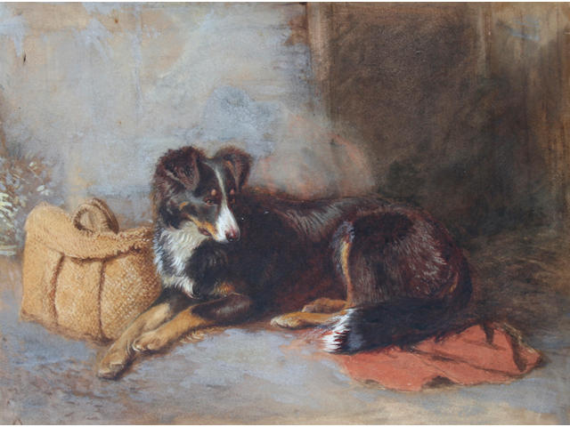 Circle of Briton Riviere (British, 1840-1920) Sheep dog resting,