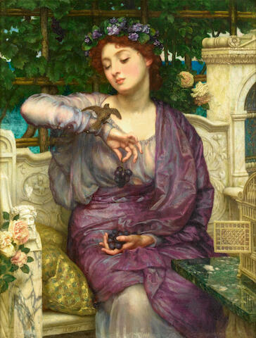 Sir Edward John Poynter Lesbia and her sparrow, oil on canvas, 48 x 36 cm