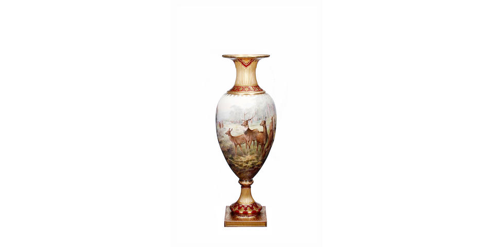 Samuel Wilson (painter) and W.H Skinner (gilder) for Doulton Burslem an outstanding Doulton Exhibition quality vase, 1909
