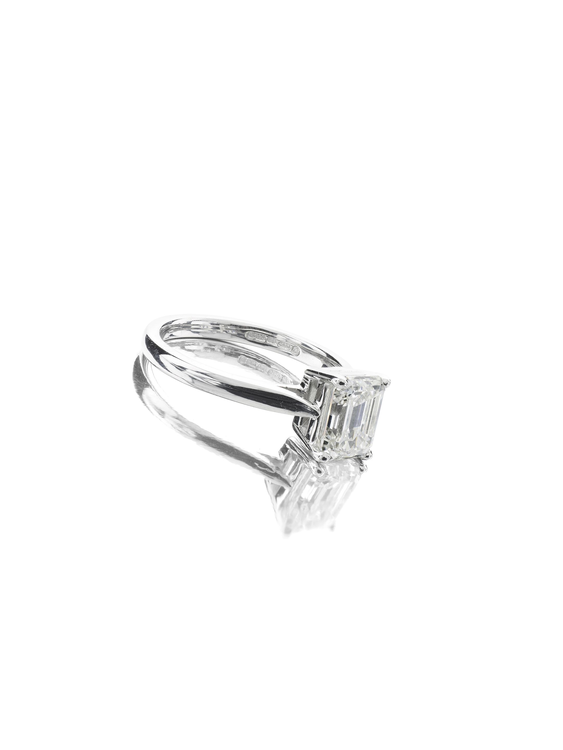 An octagonal-cut diamond single-stone ring