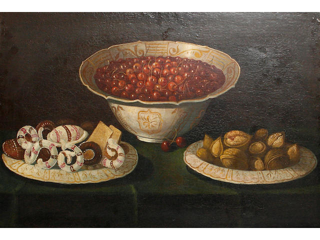 Manner of Juan van der Hamen y Le&#243;n, 18th Century Still life with cherries, walnuts and sweets; Still life with cherries, vase and sweets each 41 x 59cm (16 1/8 x 23 1/4in), (2).