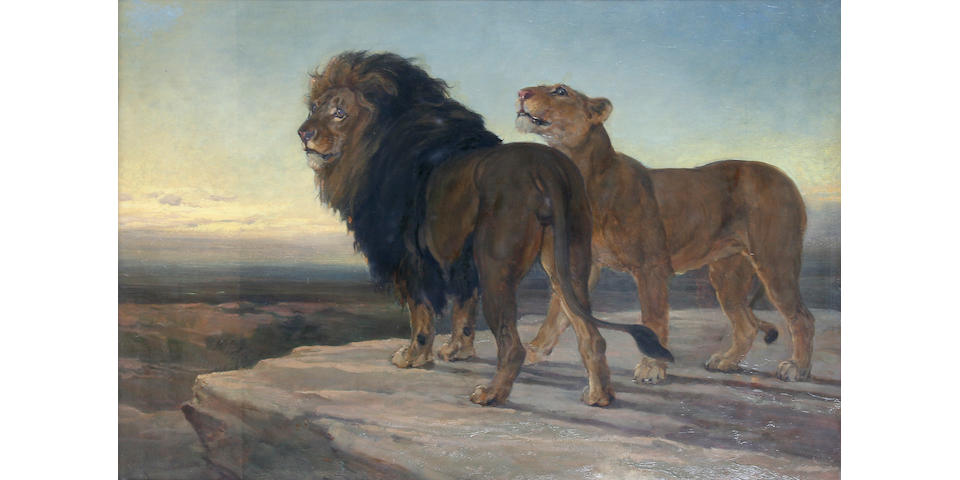 Heywood Hardy (British, 1843-1933) Lion and lioness,
