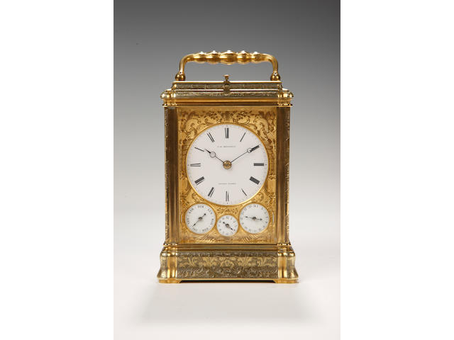 A  late 19th century repeating adjustable striking alarm carriage clock J. M. Mellerio, Baden Baden