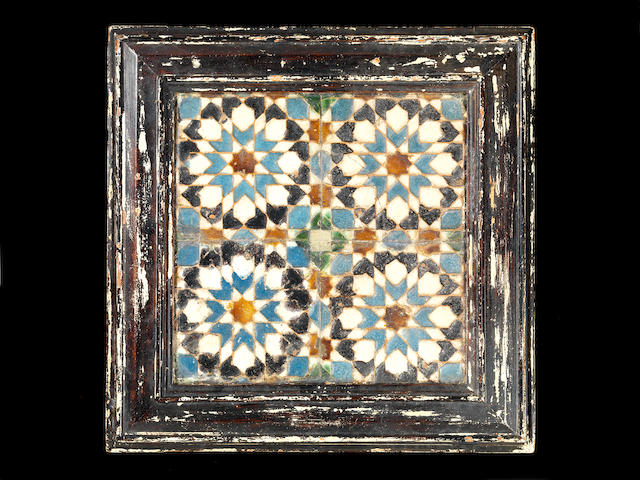 Four Arista cuerda seca pottery Tiles Toledo, Spain, circa 1475-1525