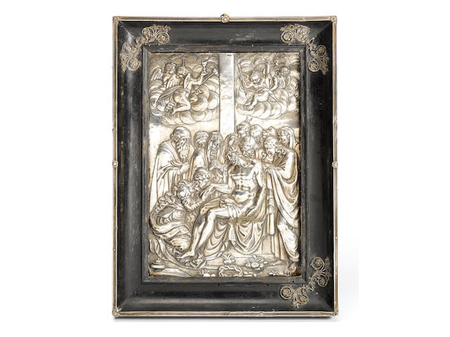 Augsburg, late 16th / early 17th century  A silver panel depicting the Descent from the Crosspossibly from the workshop of Matthias Wallbaum (1554-1632)