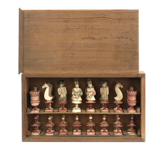 A figural bone "bust" chess set, Nuremberg, circa 1780,