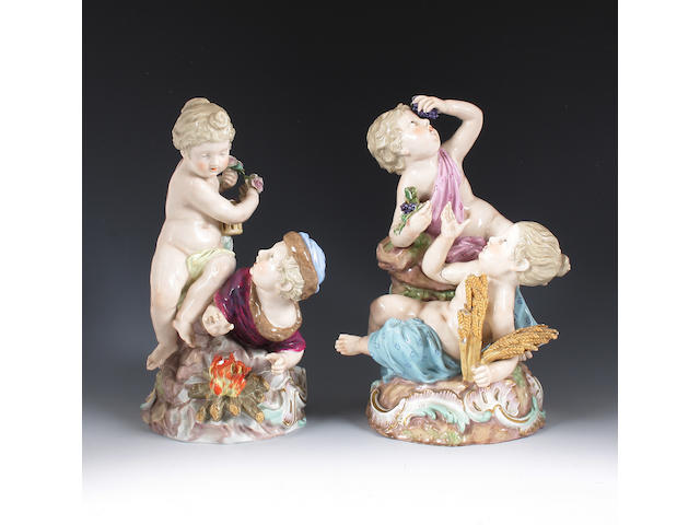 A pair of Meissen figures emblematic of the Seasons Late 19th Century.