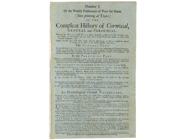 HALS (WILLIAM) The Compleat History of Cornwal[l], General and Parochial, Part 2 [all published], WITH IMPORTANT MANUSCRIPT ADDITIONS AND ANNOTATIONS