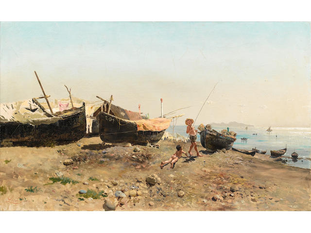 Antonino Leto (Italian, 1844-1913) On the Mergellina shore