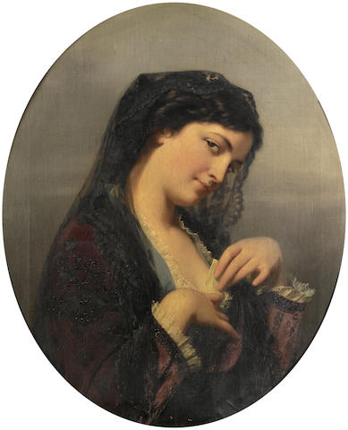 Fritz Zuber-B&#252;hler (Swiss, 1822-1896) A cherished love letter painted oval