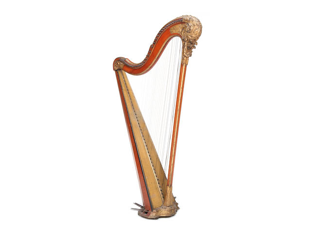 A Louis XVI carved, painted and parcel gilt fruitwood single action pedal harp almost certainly by Renault & Chatelain circa 1790