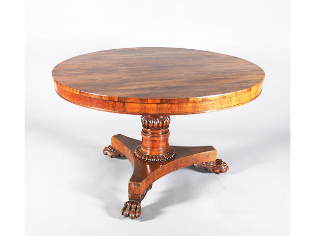 A William IV rosewood pedestal breakfast table