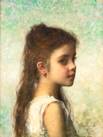 Alexei Alexeevich Harlamoff (Russian, 1840-1925) Young girl before a blue background