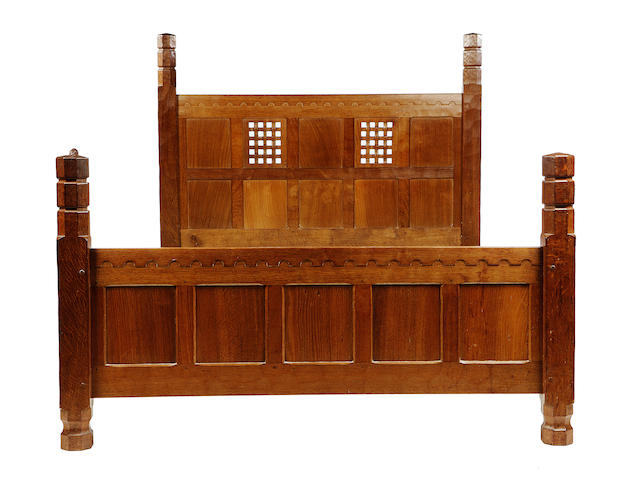 A 'Mouseman' oak three-quarter oak bedstead executed in 1964 to specific client instructions,