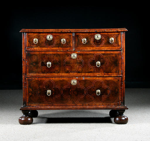 Bonhams : A late 17th Century small olive wood oyster-veneered chest of