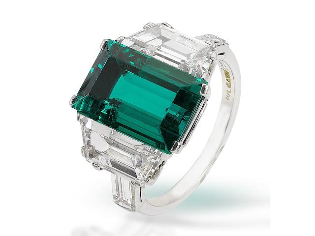 A fine emerald and diamond ring, by Bulgari