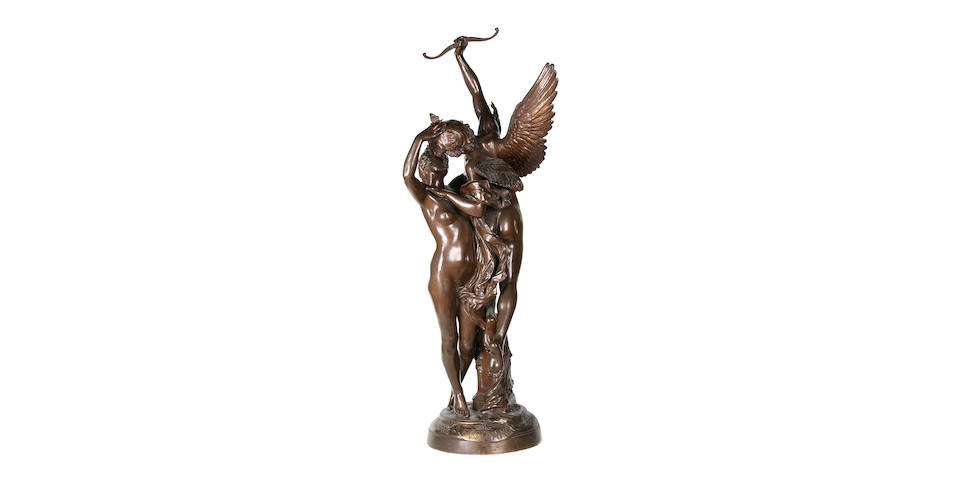 After Ernest Dam&#233;, A late 19th century bronze figural group entitled 'Fugit Amor'cast by Jollet & Cie, Paris