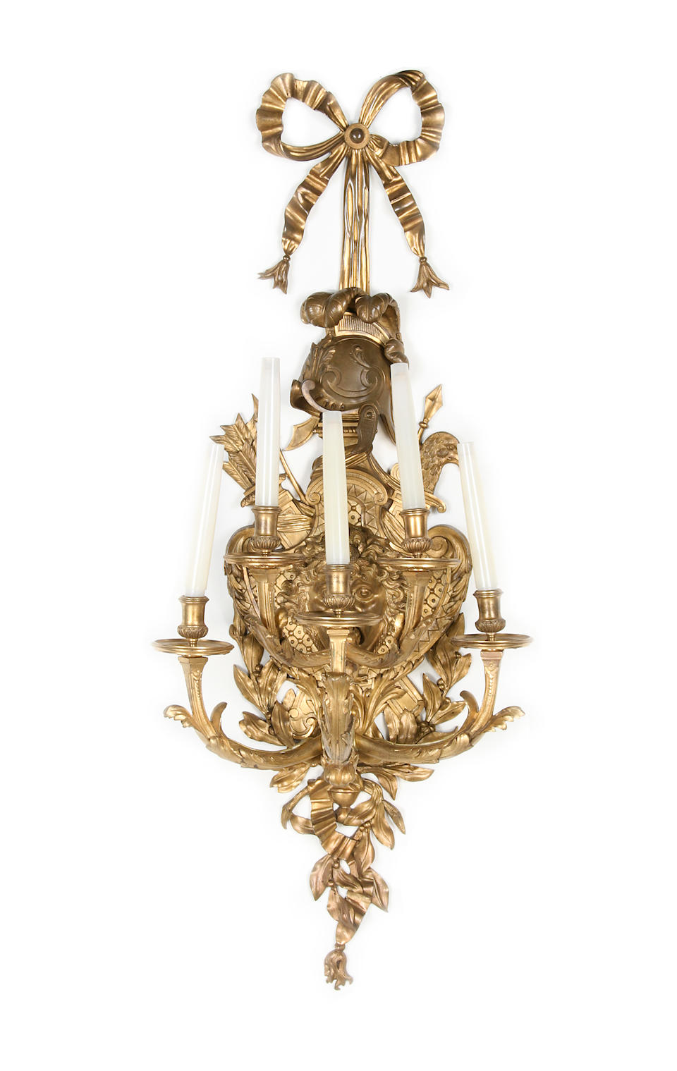 A late 19th century French gilt bronze five branch wall light