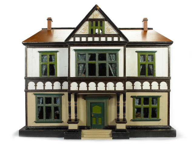 Large Tudor style painted wooden dolls house
