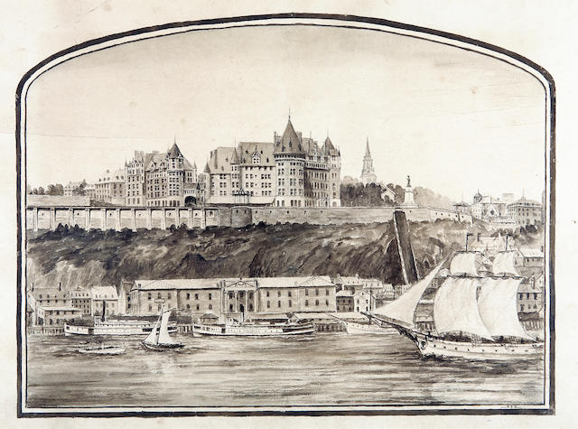 F**I**H**   Canadian School,   late 19th century View of the Chateau Frontenac from the South Shore of the St. Lawrence River, Quebec City