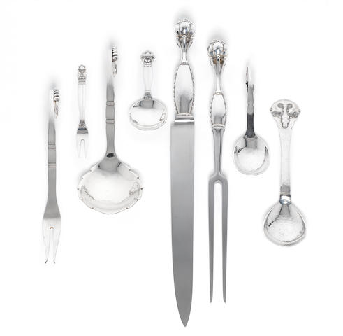 GEORG JENSEN: A quantity of silver varying serving pieces,  (17)