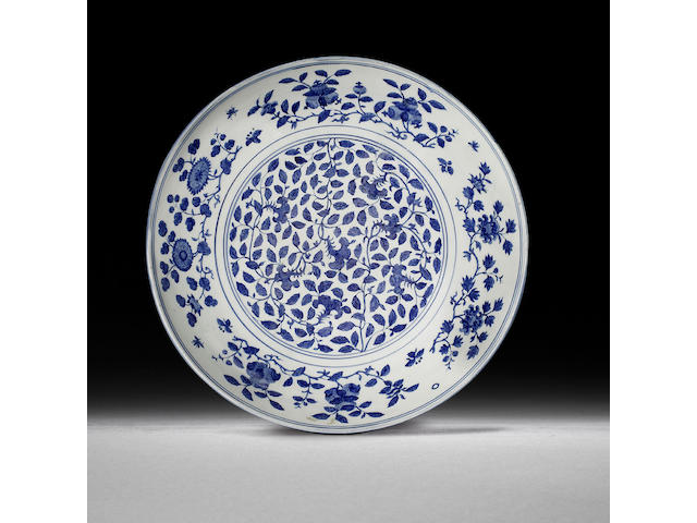 A large blue and white dish Jiajing six-character mark and of the period