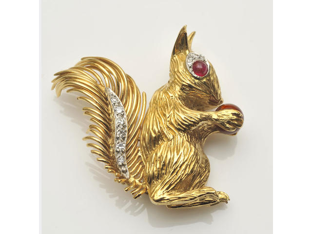 An 18ct gold and gem set squirrel brooch, by Kutchinsky