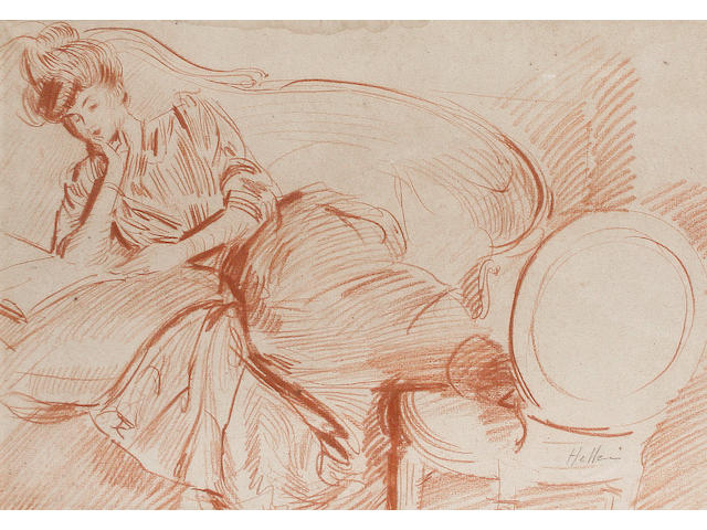 Paul C&#233;sar Helleu (French, 1859-1927) Portrait of a lady, reclining