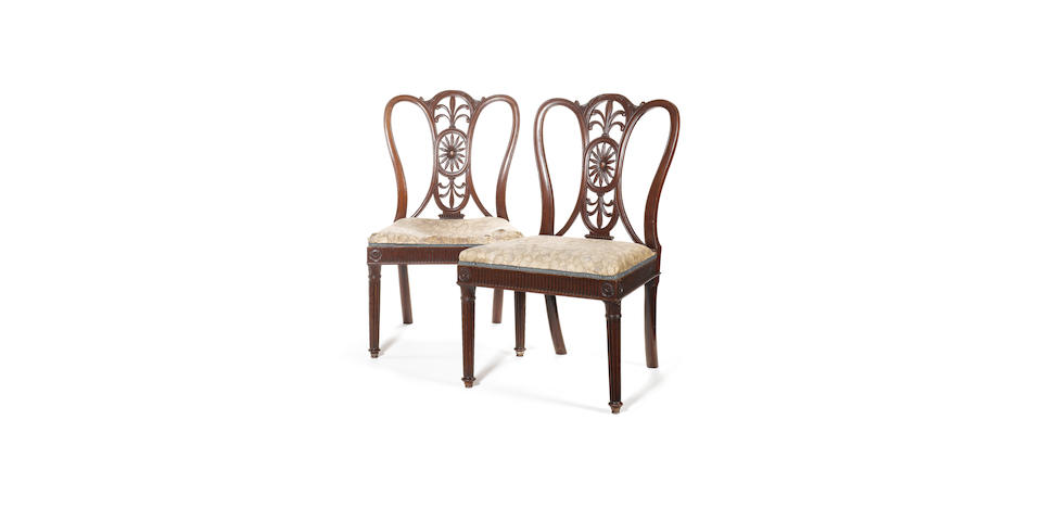 A pair of George III carved mahogany Side Chairs after a design by James Wyatt, attributed to Gillows