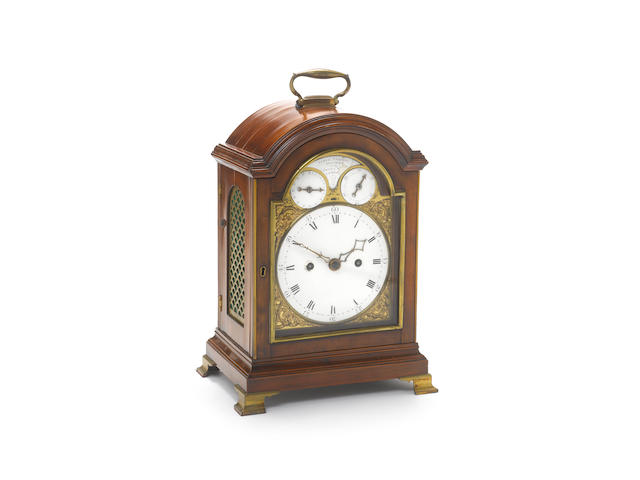 A good late 18th century brass-mounted polished-fruitwood bracket clock with enamel dials James Tregent, Watch Maker to the Prince of Wales, London