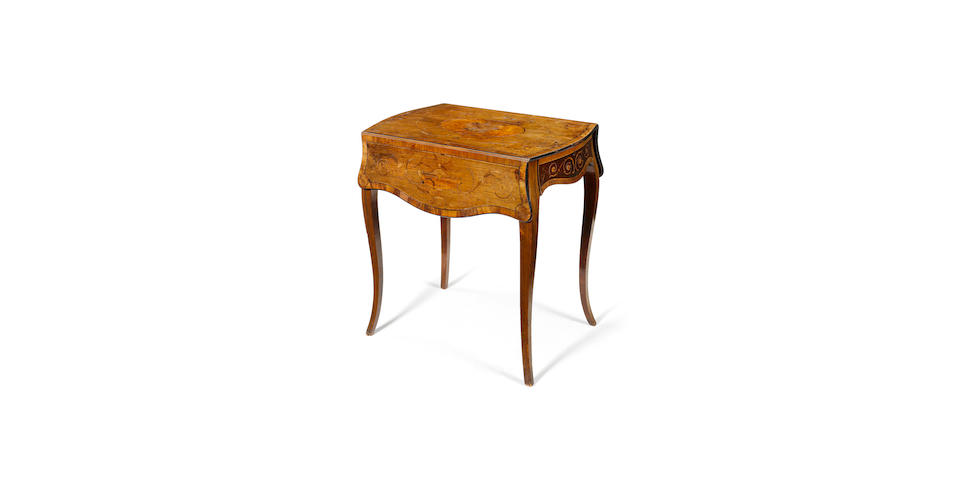 A George III rosewood, satinwood, fiddleback mahogany and marquetry Pembroke Table attributed to Christopher Fuhrlohg
