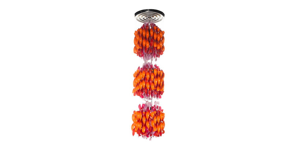 Verner Panton for J. Luber, a 'SP-3' hanging light, designed 1969 composed of cellidor spirals suspended from a chromium plated frame