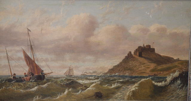 J Kennedy Fishing vessels off a coast, with castle in the distance