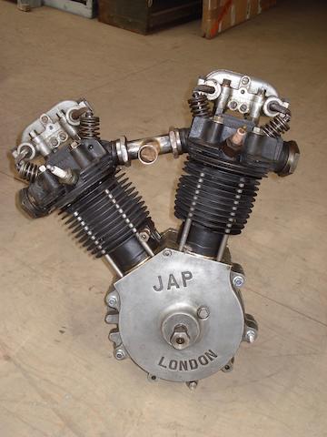 A JAP overhead-valve 680cc V-twin motorcycle engine dating from 1933/34,