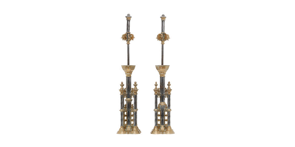 A magnificent pair of Gothic Revival fire dogs A W N Pugin for Abney Hall, Cheadle