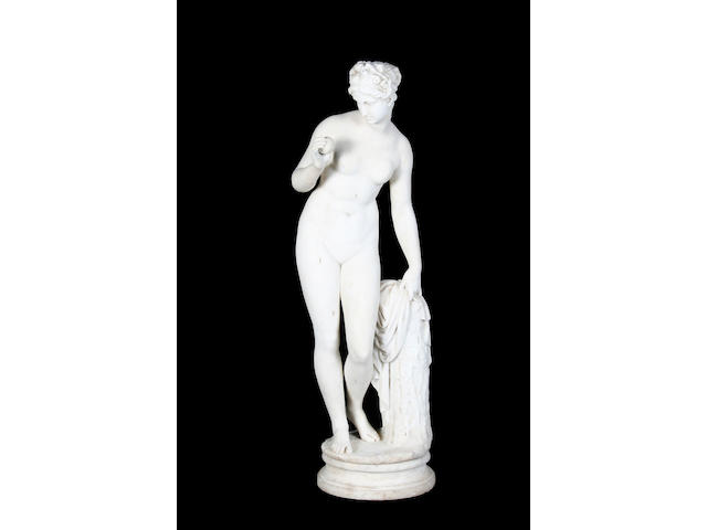 After Bertol Thorwaldsen (Danish, 1770-1844): A late 19th century white marble figure of Venus with an apple