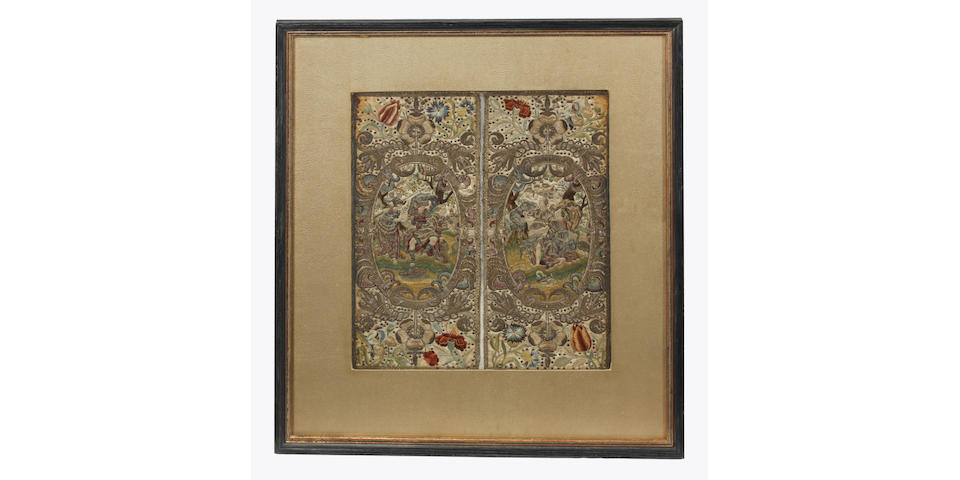 A set of 17th century needleworked cabinet doors