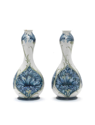 William Moorcroft 'Cornflower' a pair of Florian Vases, circa 1910